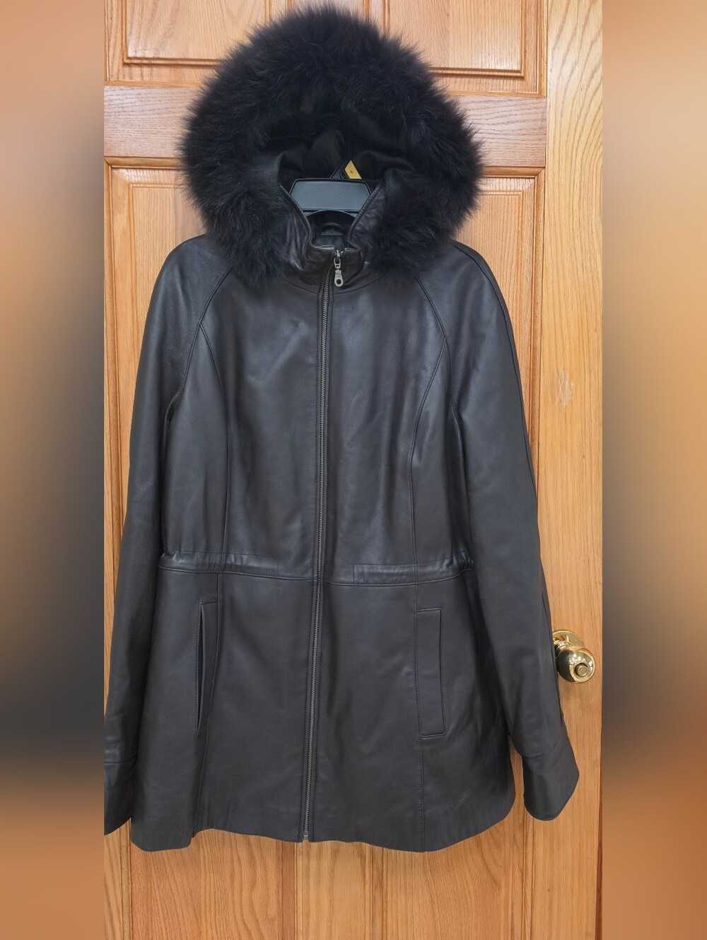 BGSD Luxury Lane Women Clare Lambskin Leather Hooded Parka Coat, XL,  NWT
